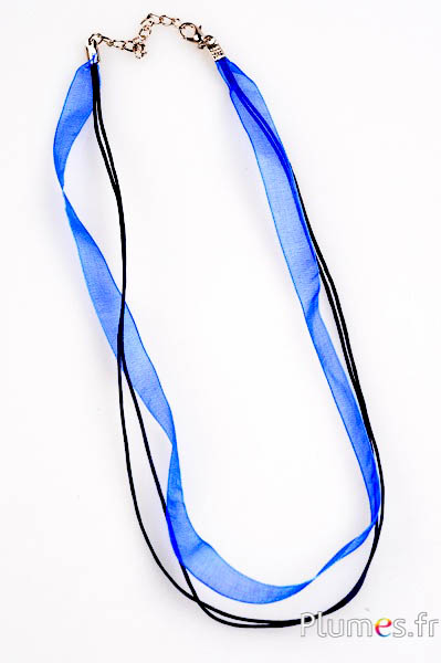 Collier sur ruban organza - long. 45 cm - bleu